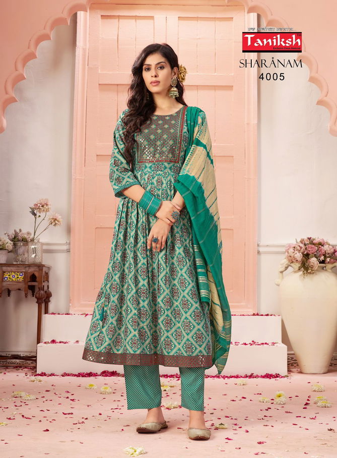 Sharanam Vol 04 By Taniksh Naira Cut Kurti With Bottom Dupatta Wholesale Price In Surat
